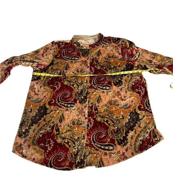 Soft Surroundings Top Womens Paisley Velour Long Sleeve Button Shirt Size 2X - Picture 4 of 10